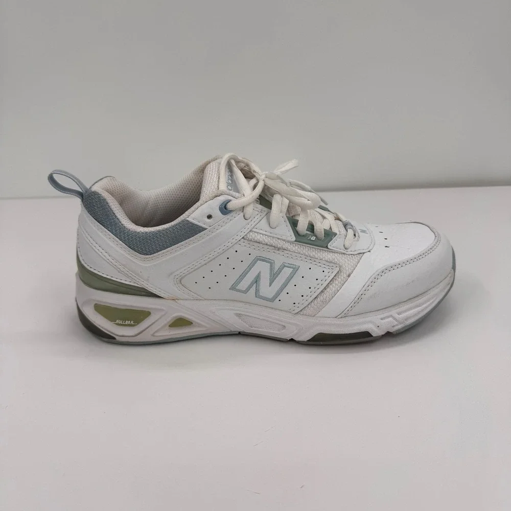 New Balance 855 Women's 8 Roll Bar White Blue Leather Walking Shoes - Picture 7 of 13